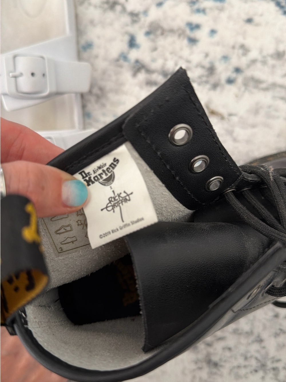 Rick Griffin collab Dr.Martens Black Leather Boot with Multicolor Flame Eyeball - Picture 4 of 4